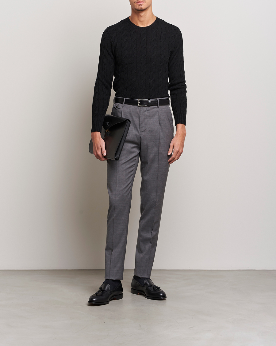 Herr | Tröjor | Ralph Lauren Purple Label | Cashmere Cable Crew Neck Sweater Black