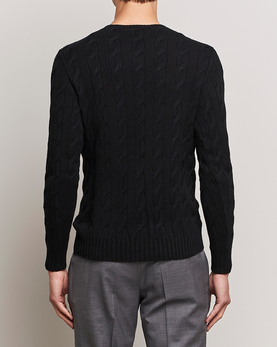Herr | Tröjor | Ralph Lauren Purple Label | Cashmere Cable Crew Neck Sweater Black