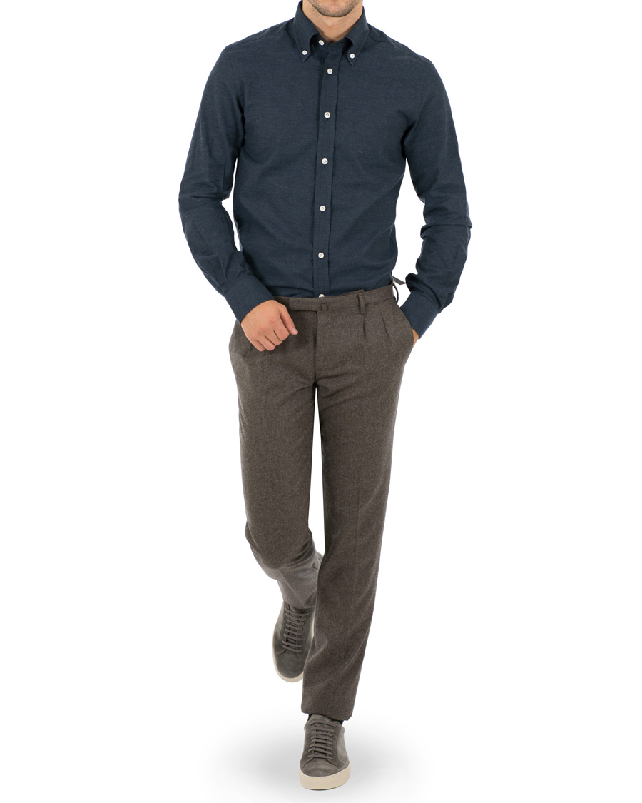 Herr | Skjortor | Morris Heritage | Bond Button Down Flannel Shirt Navy