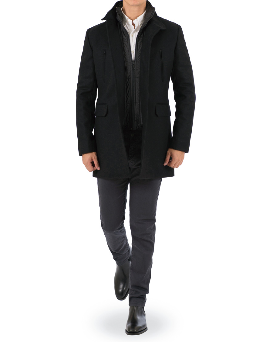 J.Lindeberg Gavin Stand Up Collar Compact Melton Coat Black hos CareOfCarl