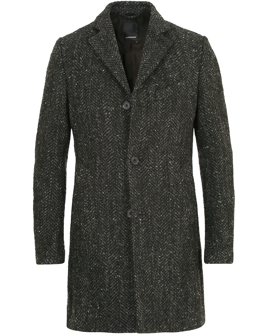 Herr | Jackor | J.Lindeberg | Wolger Rock Wool Herringbone Coat Black