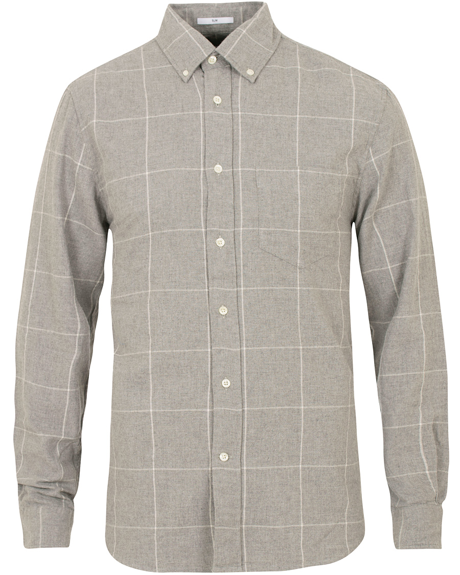 Herr | Skjortor | GANT Rugger | Windblown Flannel Check Slim Fit Shirt Grey Melange