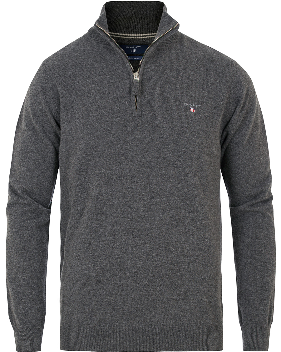 Herr | Tröjor | GANT | Super Fine Lambswool Half Zip Antracite Melange