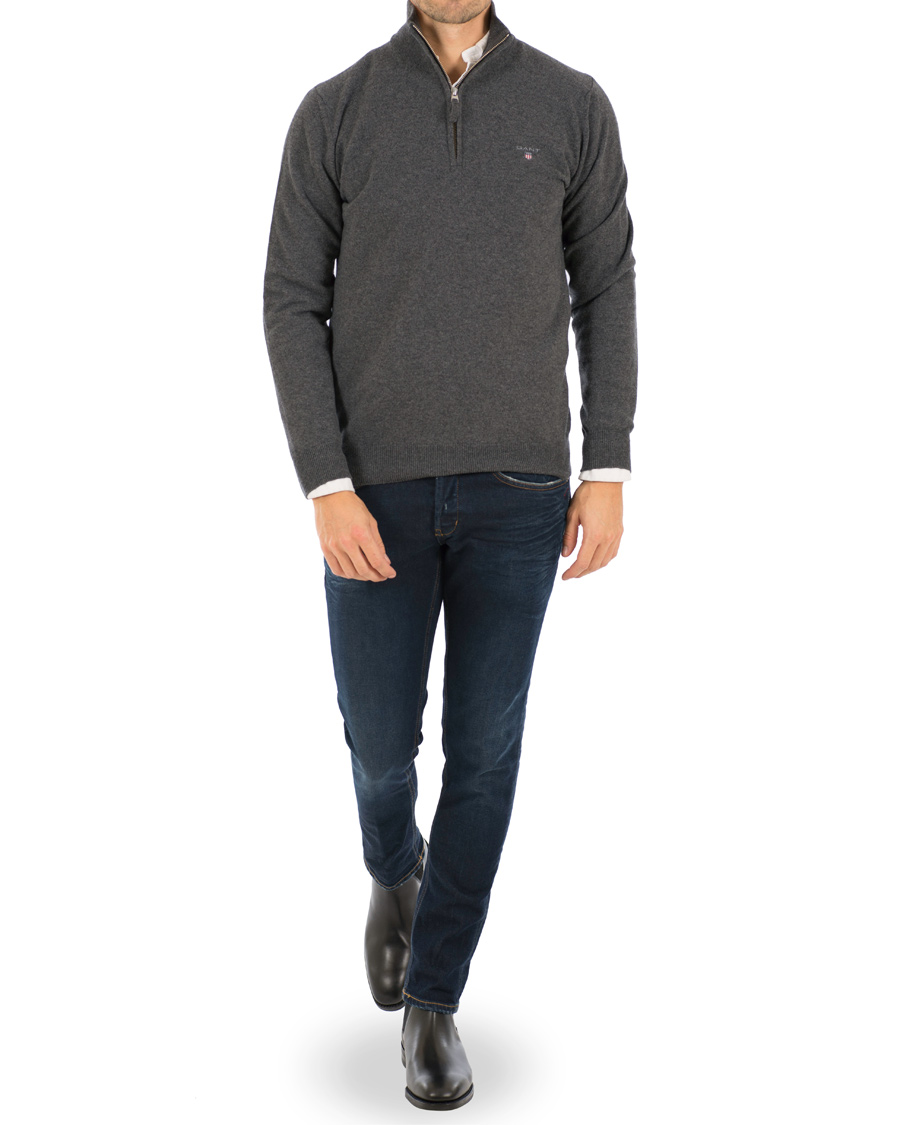 Herr | Tröjor | GANT | Super Fine Lambswool Half Zip Antracite Melange