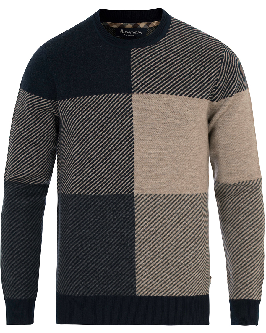 Herr | Tröjor | Aquascutum | Clapton Large Check Knit Navy