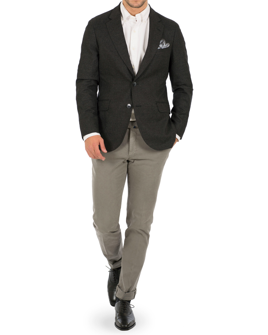Herr | Kavajer | Hackett | Solid Flannel Suede Elbow Patch Blazer Grey