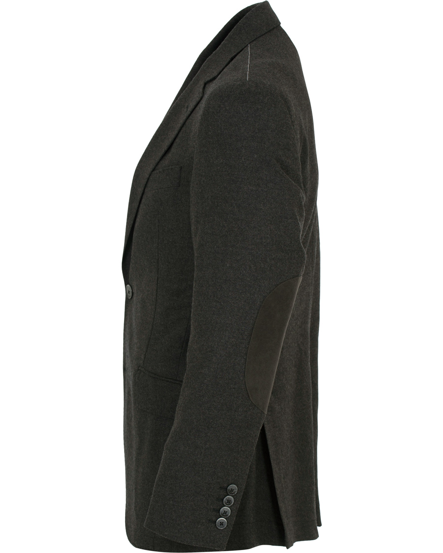 Herr | Kavajer | Hackett | Solid Flannel Suede Elbow Patch Blazer Grey