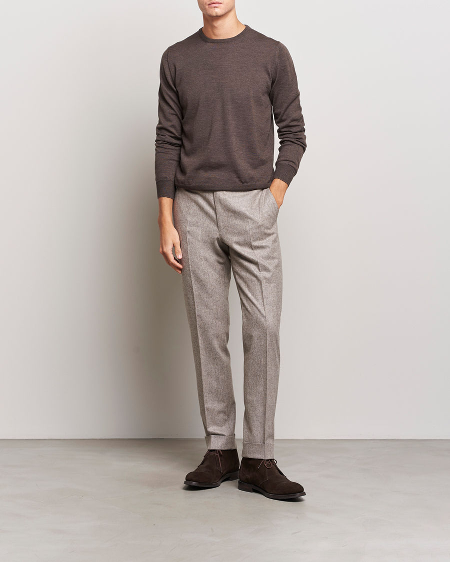 Herr | Tröjor | Gran Sasso | Merino Fashion Fit Crew Neck Pullover Brown