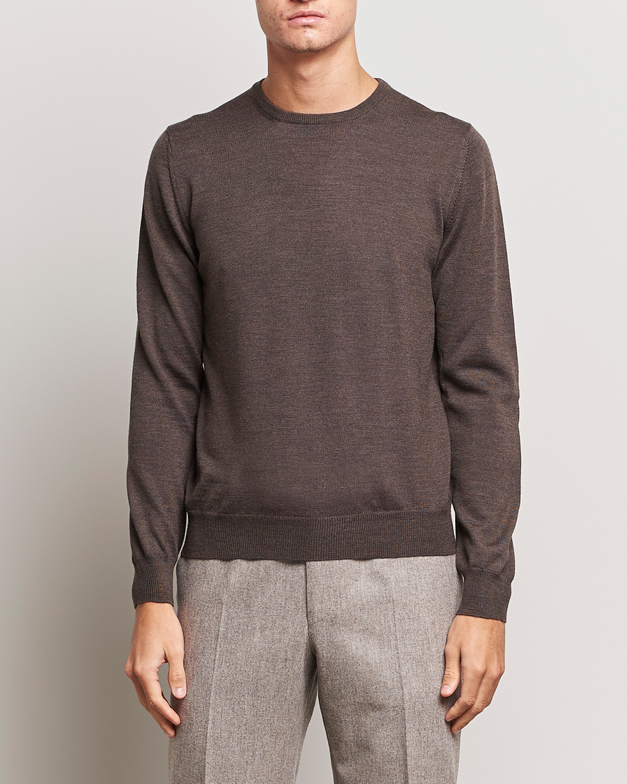 Herr | Tröjor | Gran Sasso | Merino Fashion Fit Crew Neck Pullover Brown