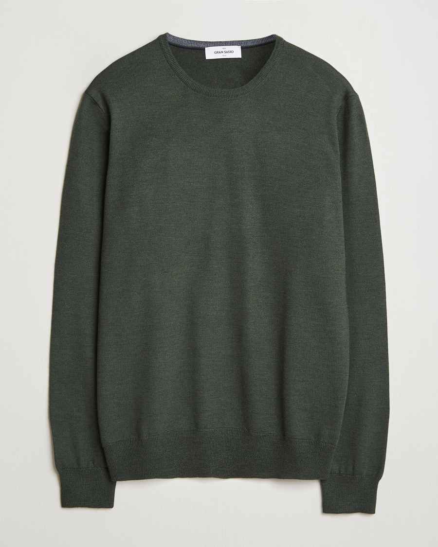 Herr | Tröjor | Gran Sasso | Merino Fashion Fit Crew Neck Pullover Olive Green