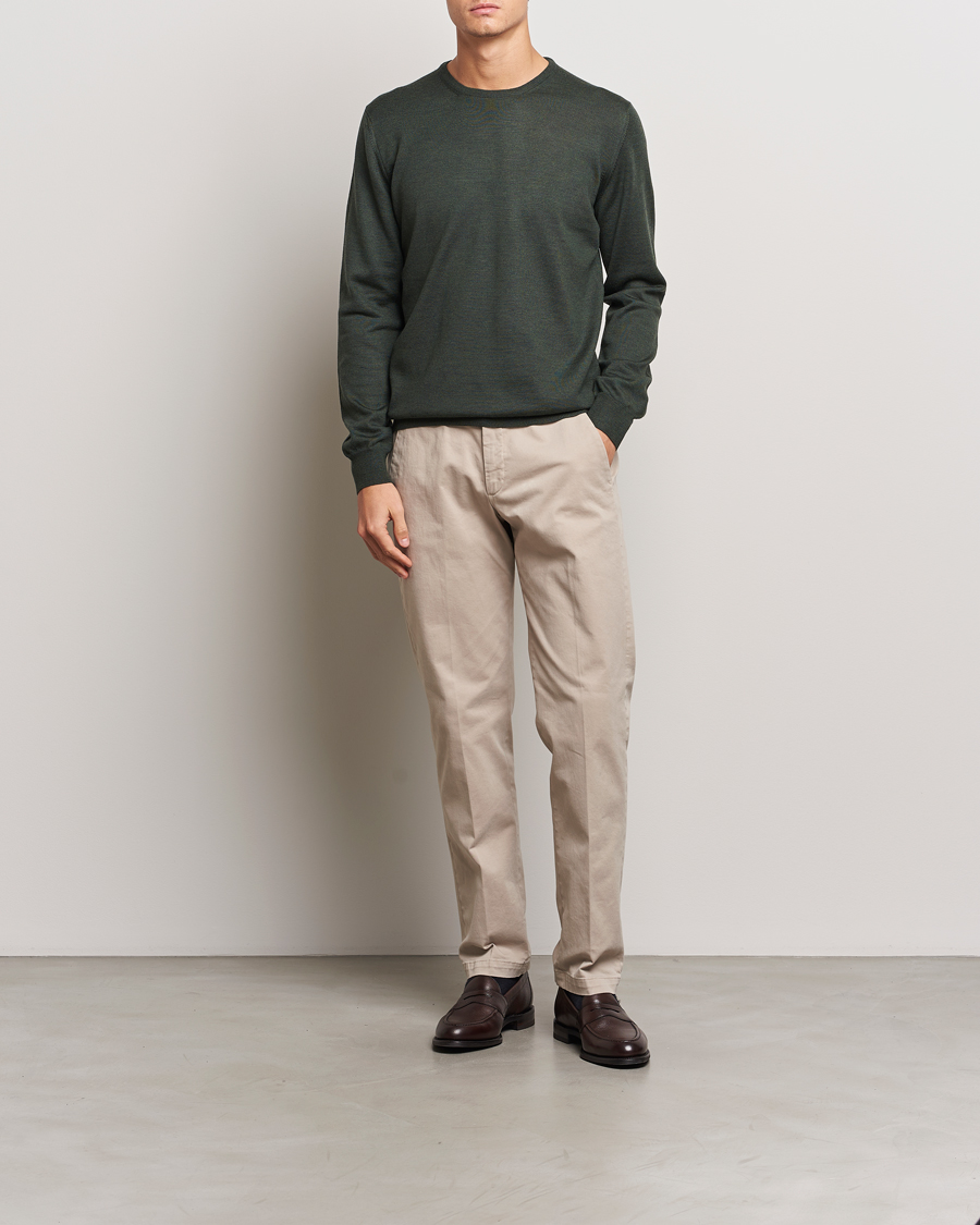 Herr | Tröjor | Gran Sasso | Merino Fashion Fit Crew Neck Pullover Olive Green