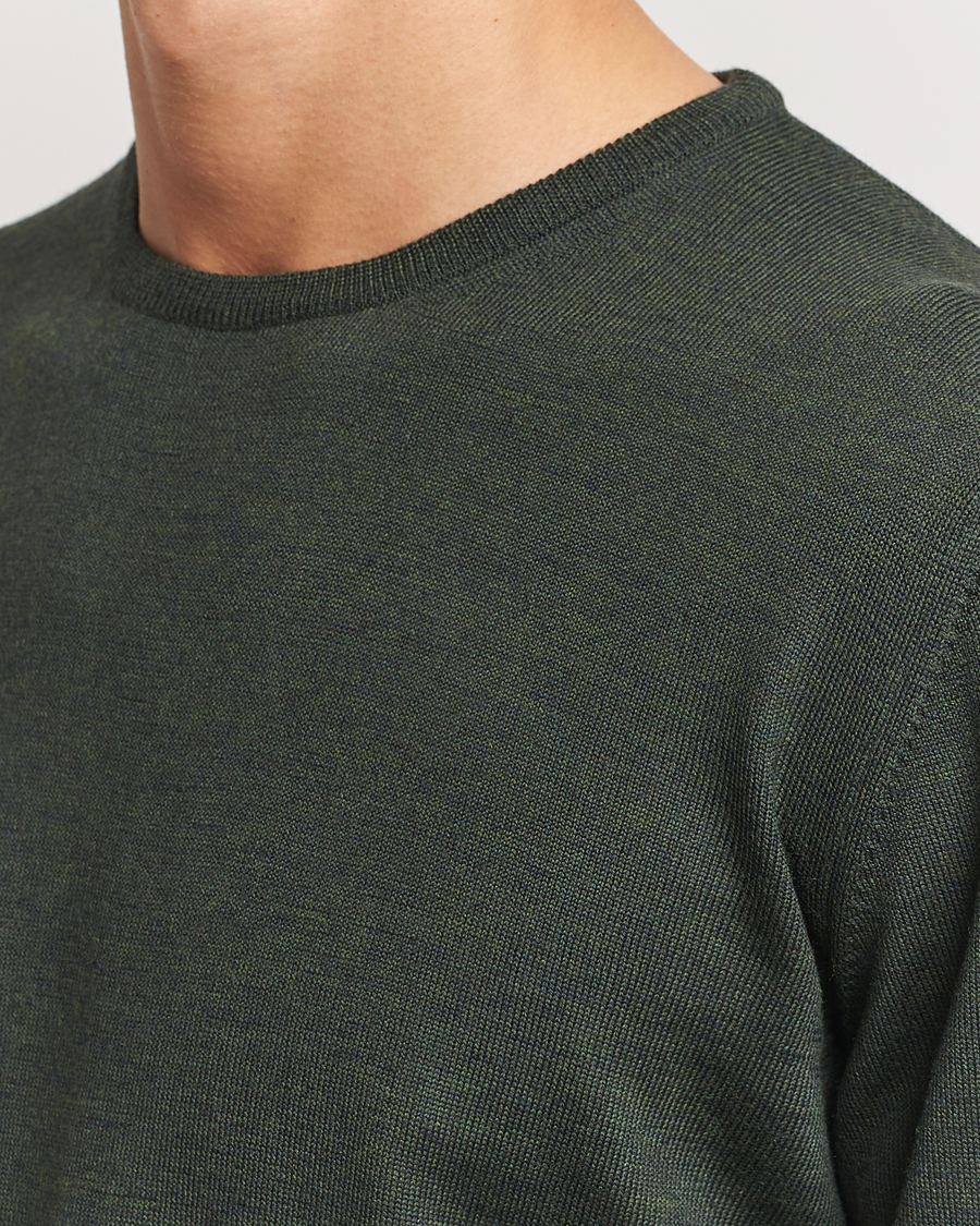 Herr | Tröjor | Gran Sasso | Merino Fashion Fit Crew Neck Pullover Olive Green
