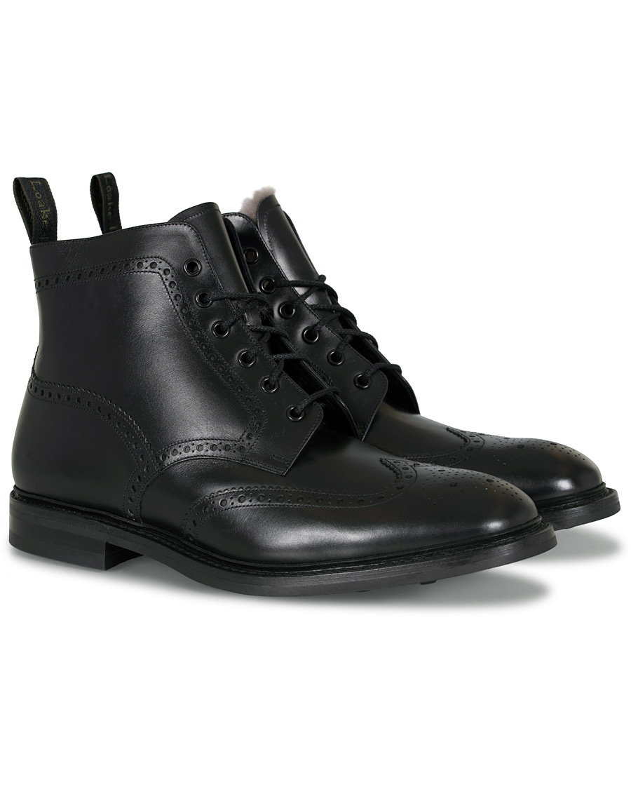 Herr | Loake 1880 Wolf Premium Fur Lined Brogue Black Calf | Loake 1880 | Wolf Premium Fur Lined Brogue Black Calf