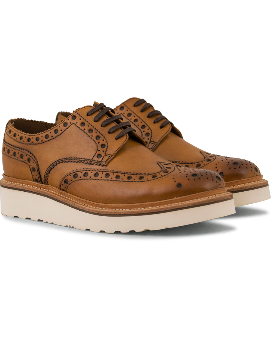 Herr | Grenson Archie Brogue Derby Wedge Sole Tan Calf | Grenson | Archie Brogue Derby Wedge Sole Tan Calf