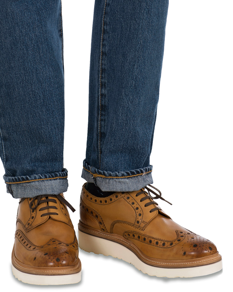 Herr | Grenson Archie Brogue Derby Wedge Sole Tan Calf | Grenson | Archie Brogue Derby Wedge Sole Tan Calf
