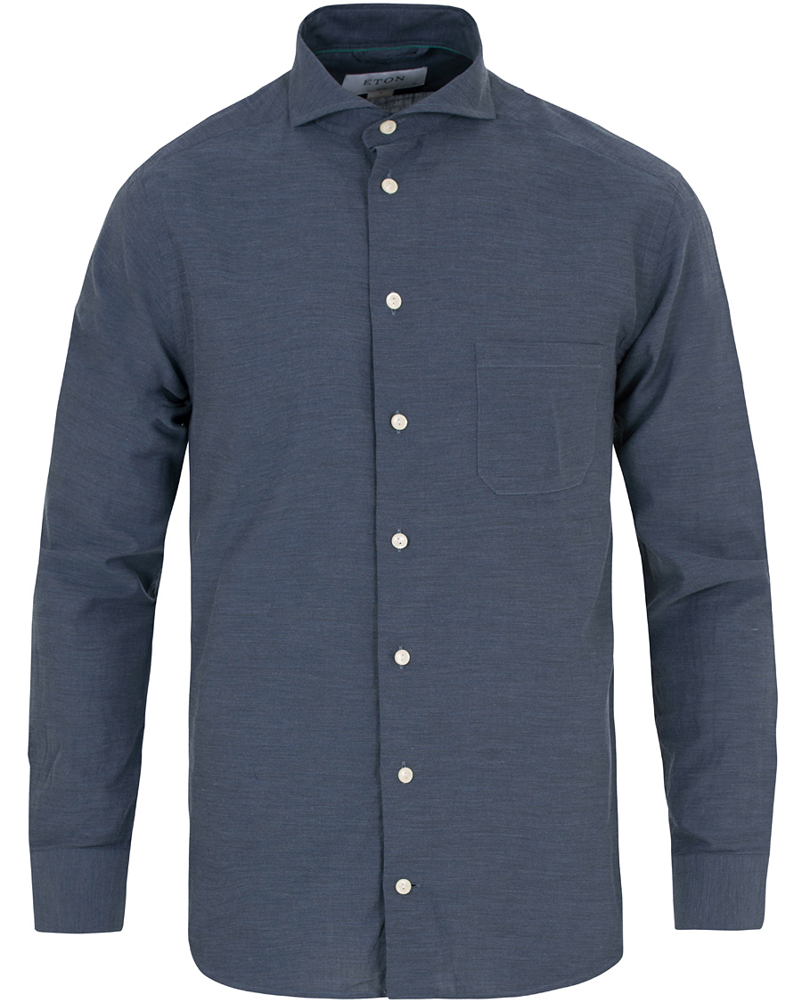 Herr | Skjortor | Eton | Slim Fit Flannel Shirt Dark Blue