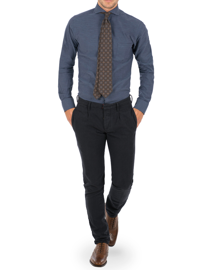 Herr | Skjortor | Eton | Slim Fit Flannel Shirt Dark Blue