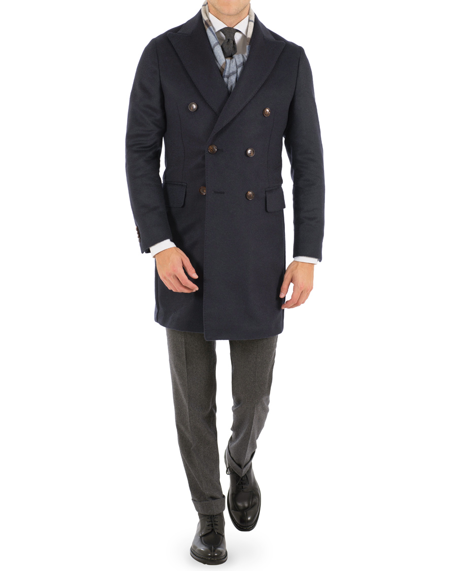 Herr | Jackor | Oscar Jacobson | Saul Delux Double Breasted Camelhair Coat Navy