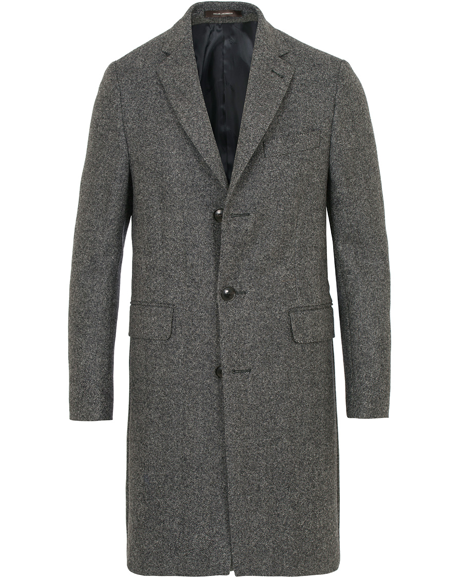 Herr | Jackor | Oscar Jacobson | Savile Row Herringbone Wool Coat Grey