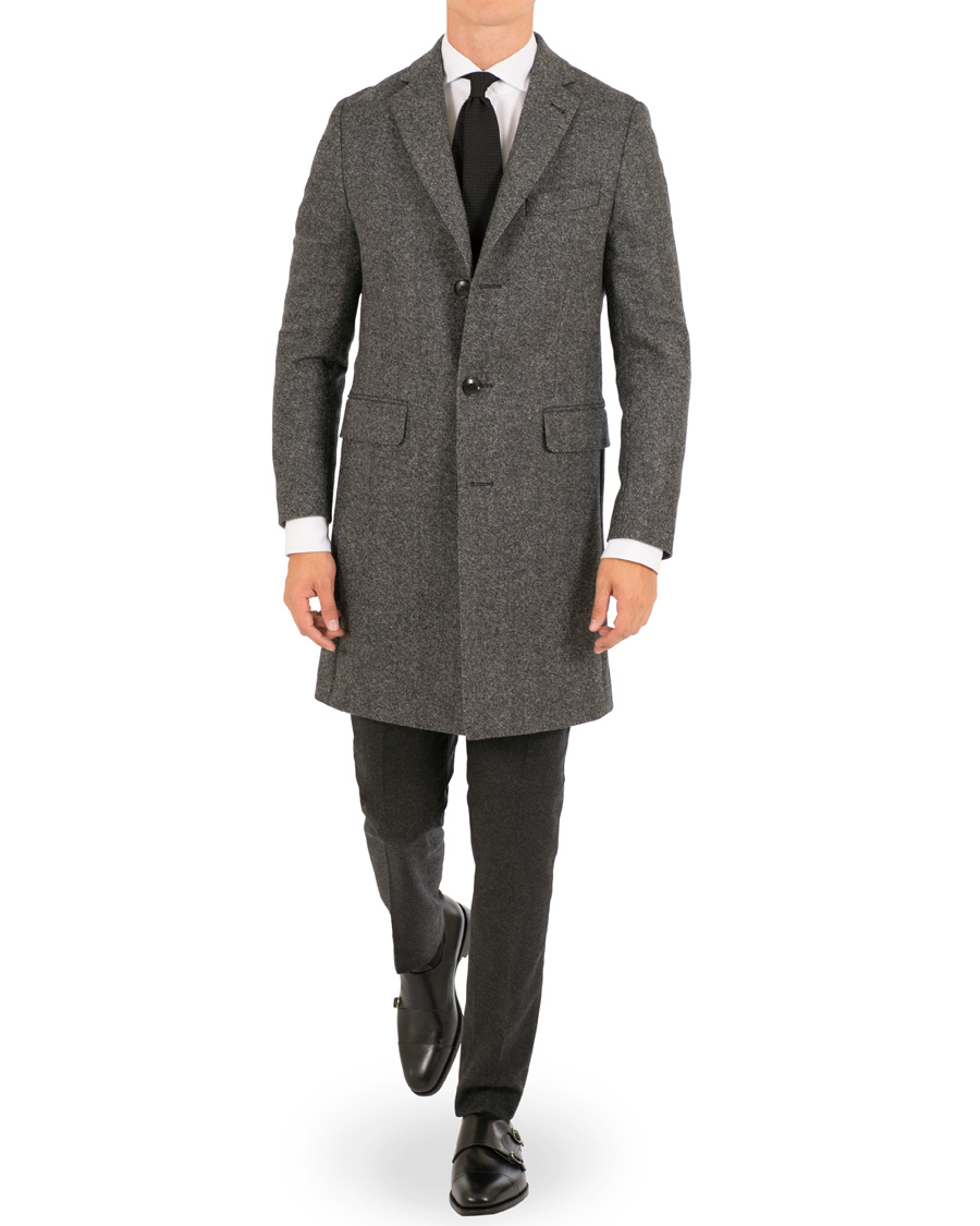 Herr | Jackor | Oscar Jacobson | Savile Row Herringbone Wool Coat Grey