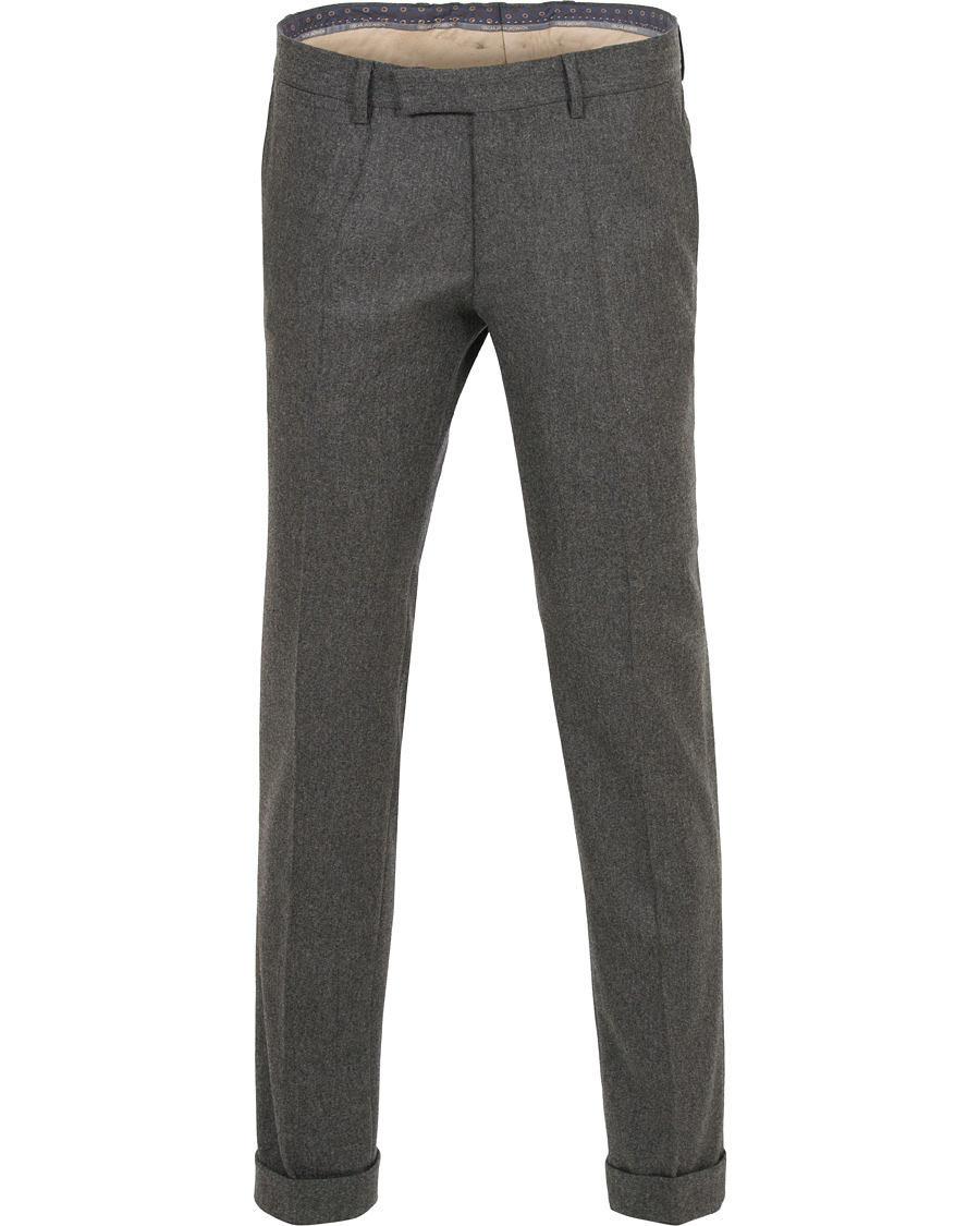 Herr | Byxor | Oscar Jacobson | Dean Turn Up Flannel Trousers Dark Grey