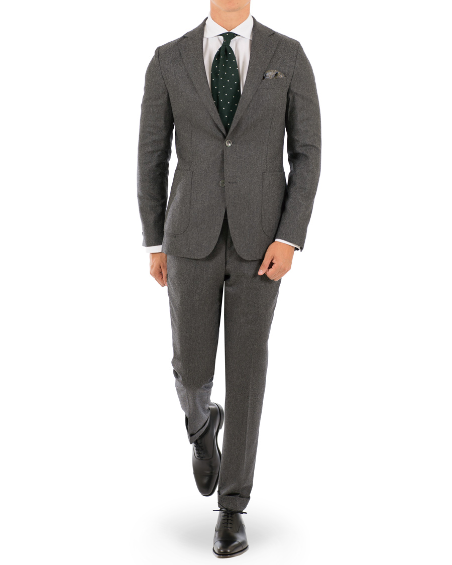 Herr | Byxor | Oscar Jacobson | Dean Turn Up Flannel Trousers Dark Grey