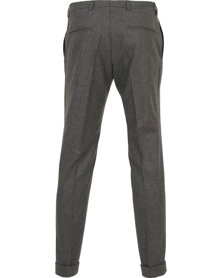 Herr | Byxor | Oscar Jacobson | Dean Turn Up Flannel Trousers Dark Grey