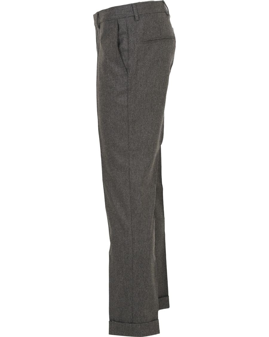 Herr | Byxor | Oscar Jacobson | Dean Turn Up Flannel Trousers Dark Grey