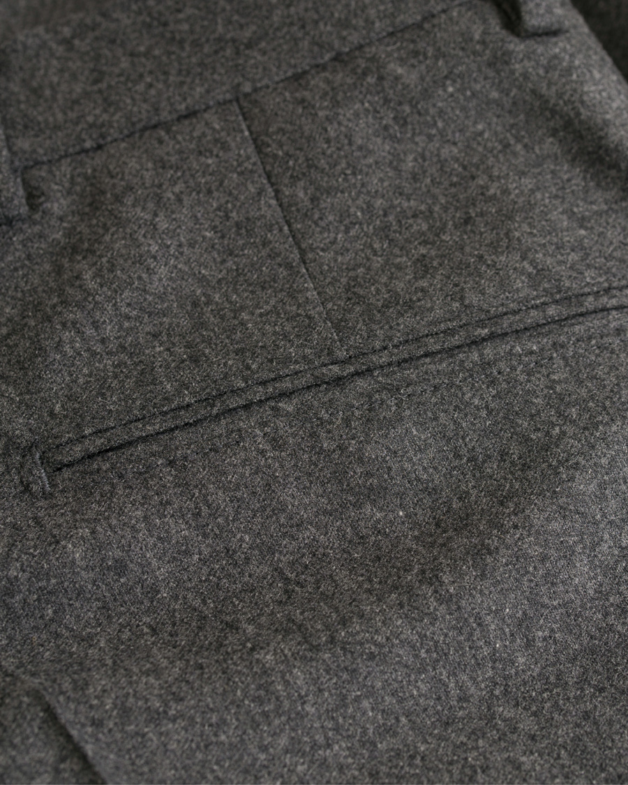 Herr | Byxor | Oscar Jacobson | Dean Turn Up Flannel Trousers Dark Grey