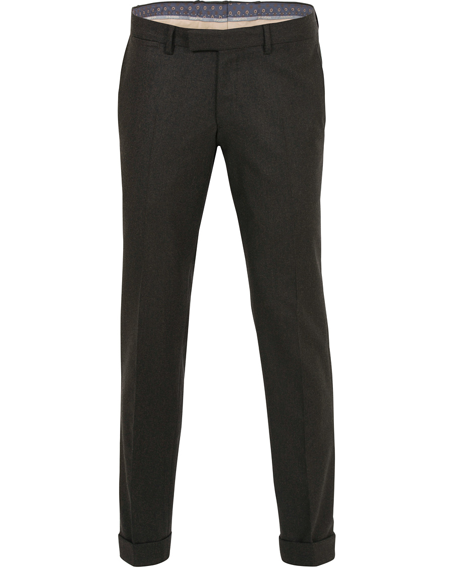 Herr | Byxor | Oscar Jacobson | Dean Turn Up Flannel Trousers Dark Brown