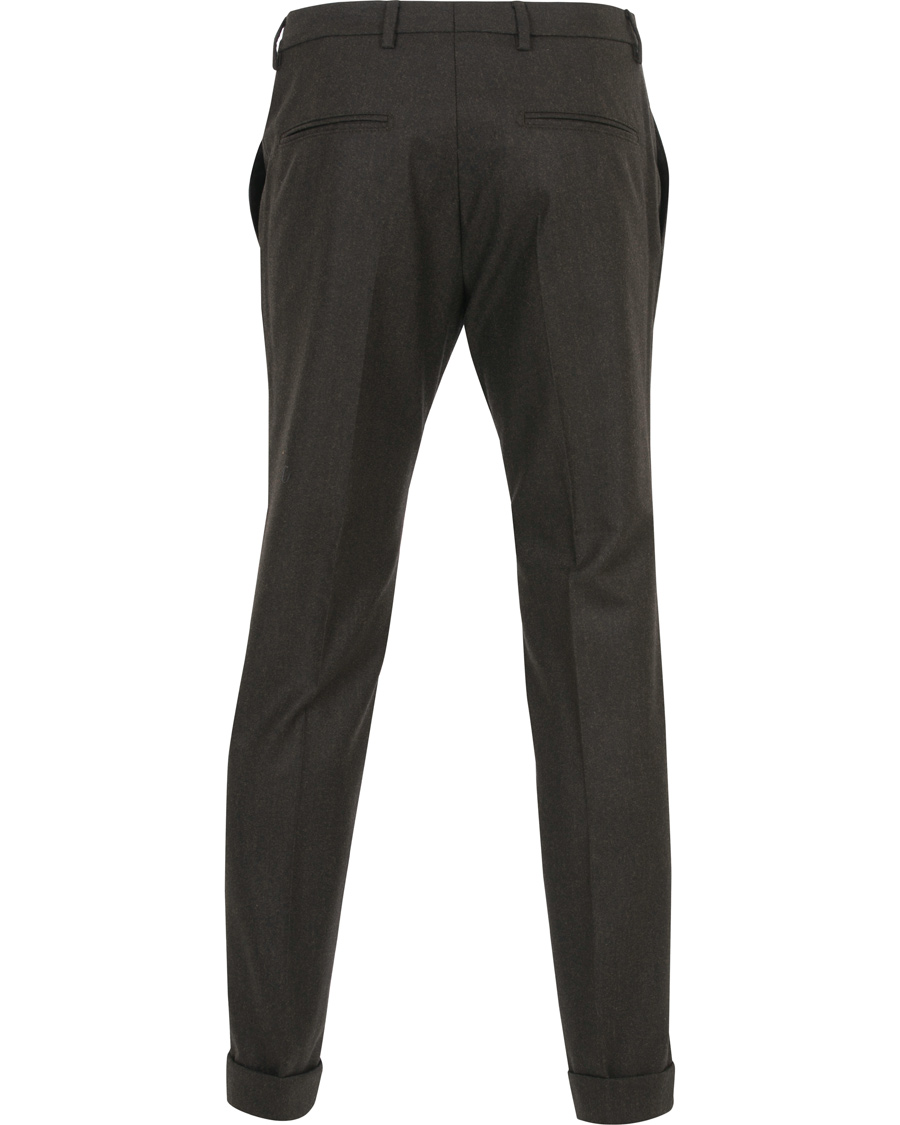 Herr | Byxor | Oscar Jacobson | Dean Turn Up Flannel Trousers Dark Brown