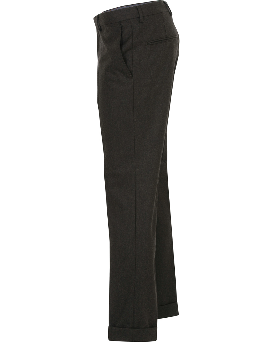 Herr | Byxor | Oscar Jacobson | Dean Turn Up Flannel Trousers Dark Brown