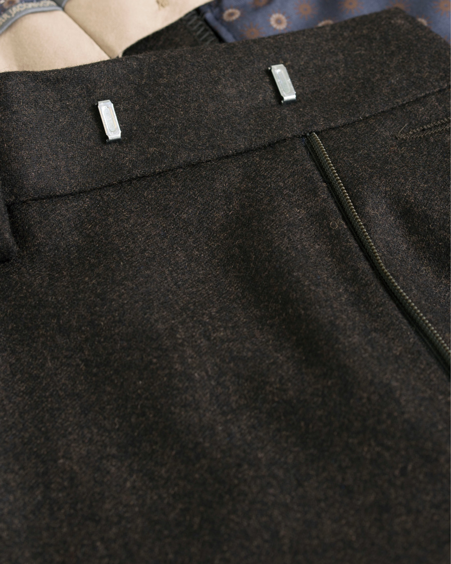 Herr | Byxor | Oscar Jacobson | Dean Turn Up Flannel Trousers Dark Brown