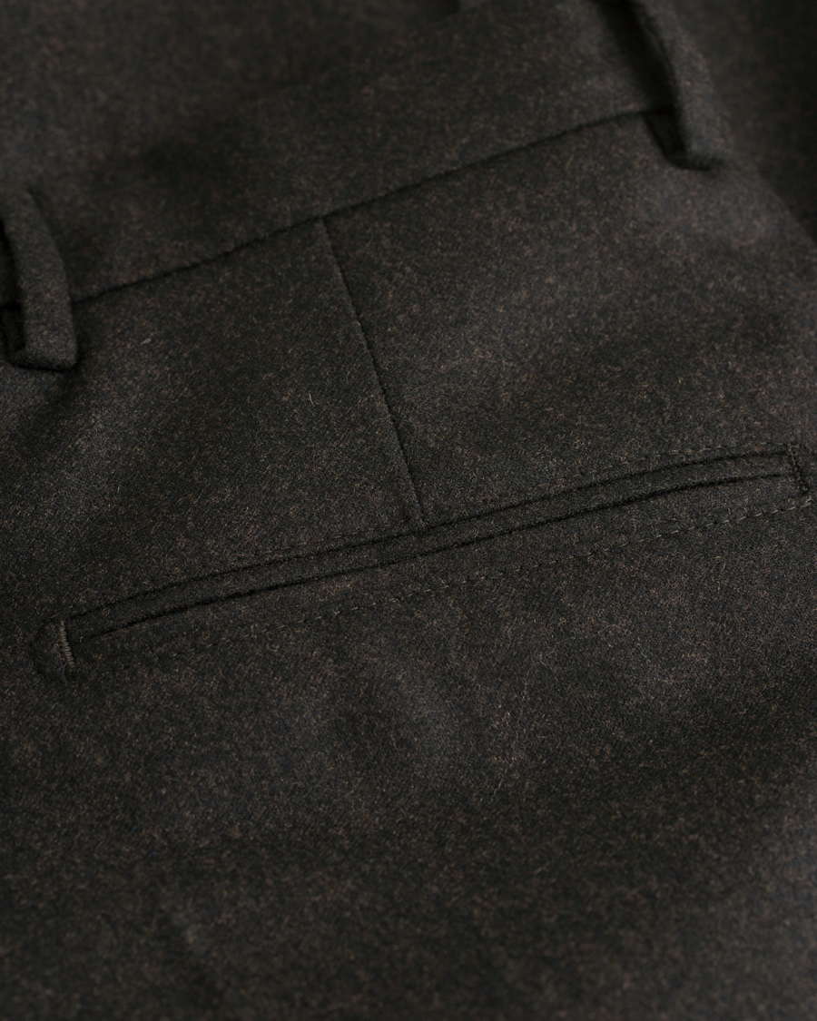 Herr | Byxor | Oscar Jacobson | Dean Turn Up Flannel Trousers Dark Brown