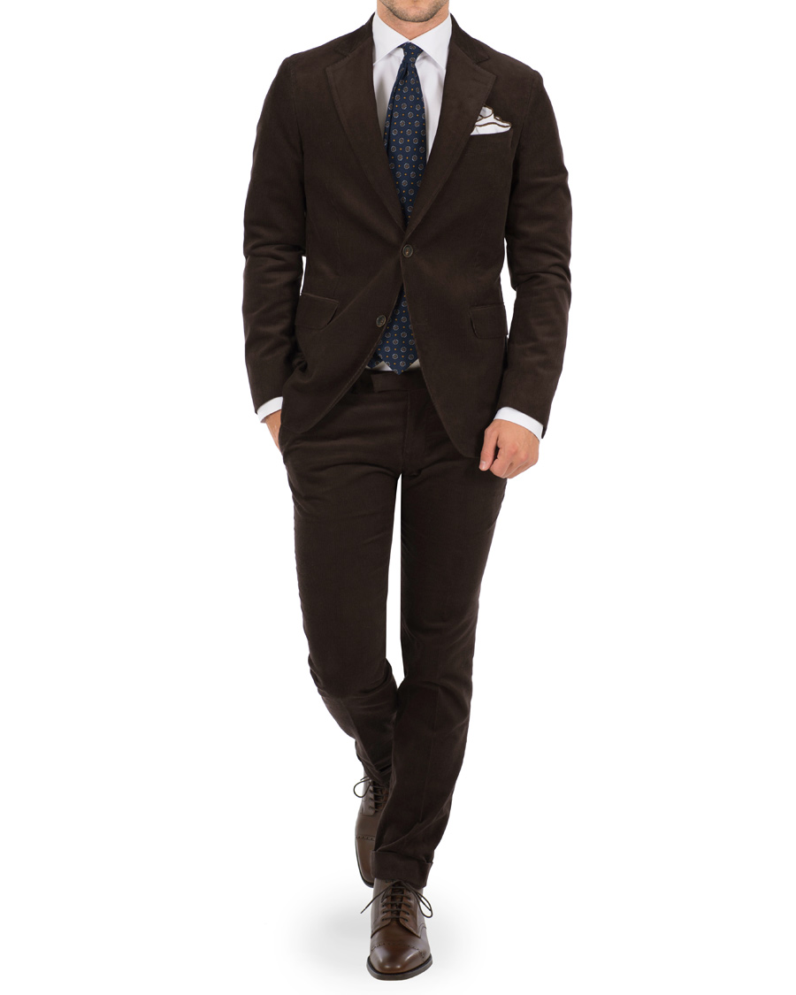 Herr | Byxor | Oscar Jacobson | Dean Turn Up Corduroy Trousers Dark Brown