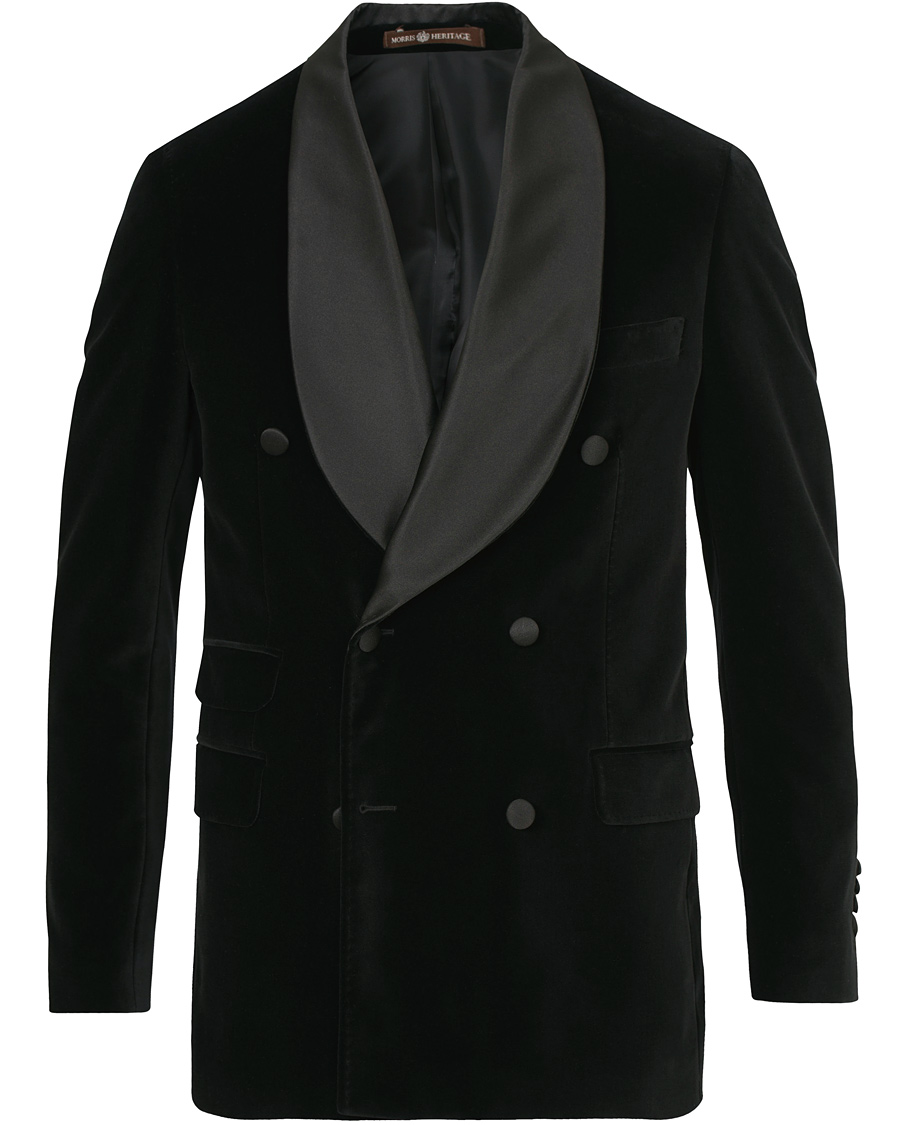 Herr | Kavajer | Morris Heritage | Tuxedo Velvet Shawl Collar Double Breasted Blazer Black