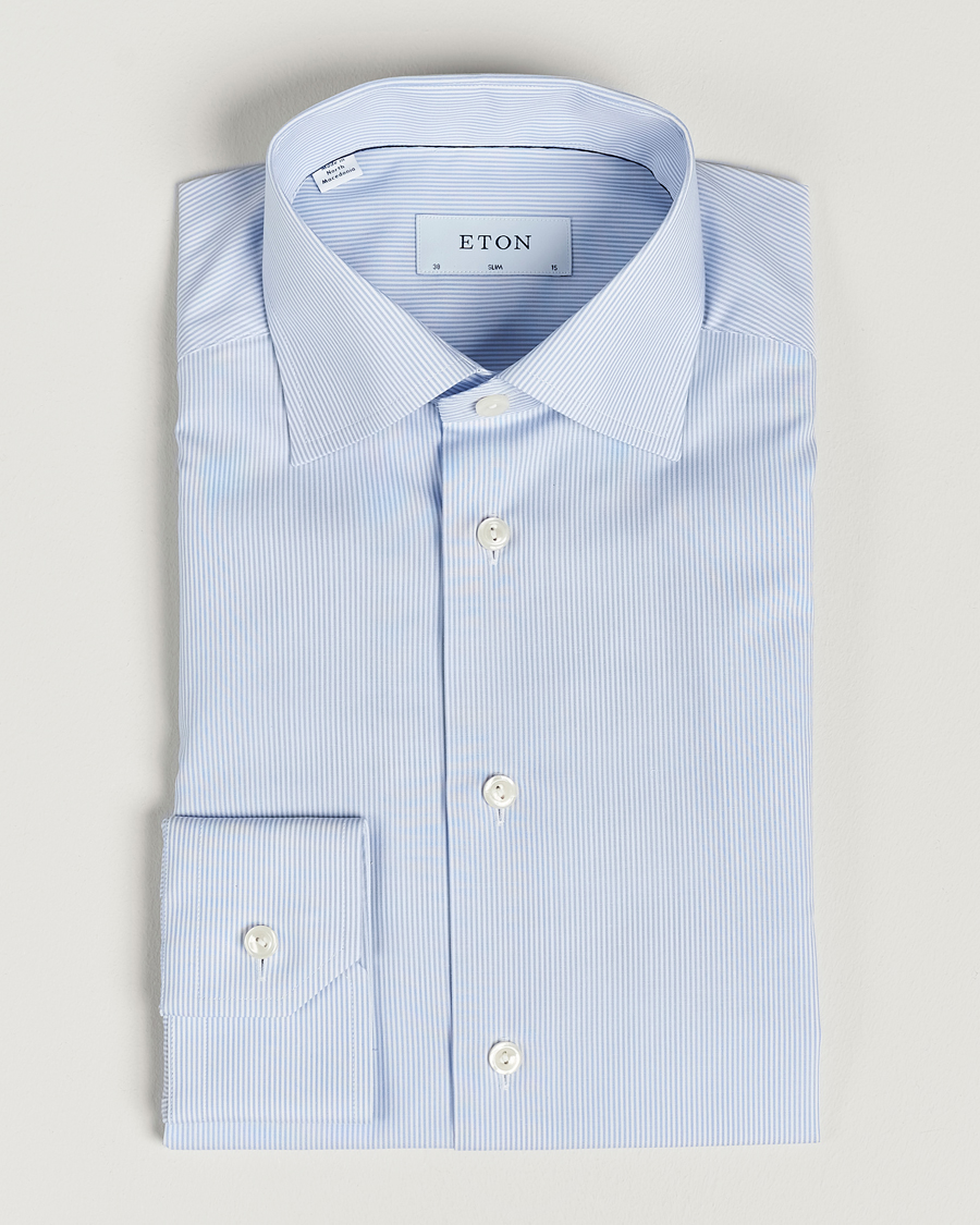 Herr |  | Eton | Slim Fit Poplin Thin Stripe Shirt Blue/White