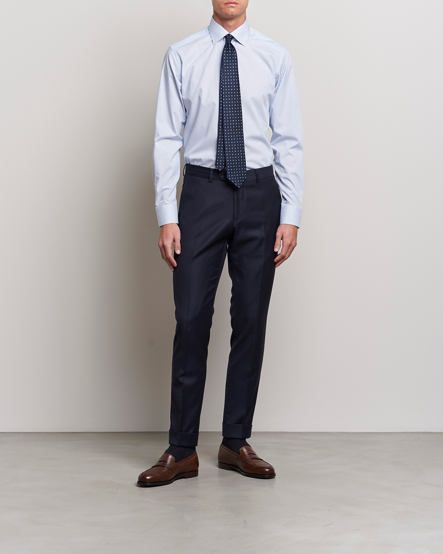Herr | Kostym Bröllop | Eton | Slim Fit Poplin Thin Stripe Shirt Blue/White