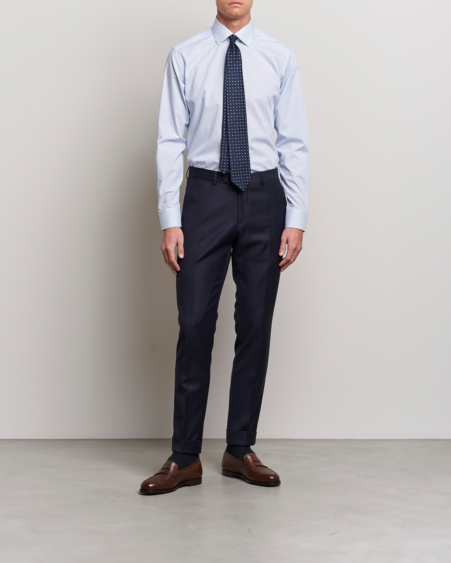 Herr | Eton | Eton | Slim Fit Poplin Thin Stripe Shirt Blue/White