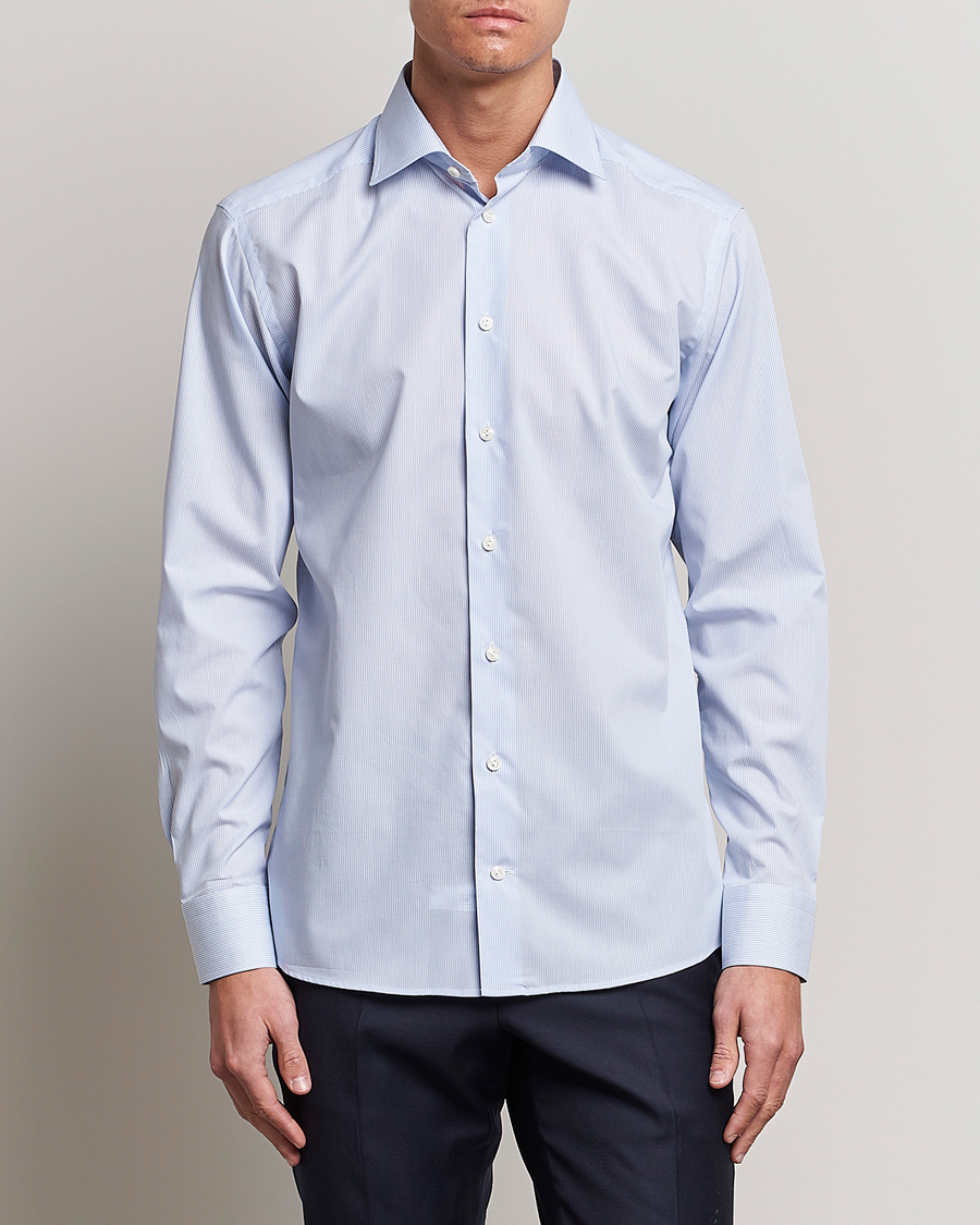 Herr | Mörk kostym | Eton | Slim Fit Poplin Thin Stripe Shirt Blue/White