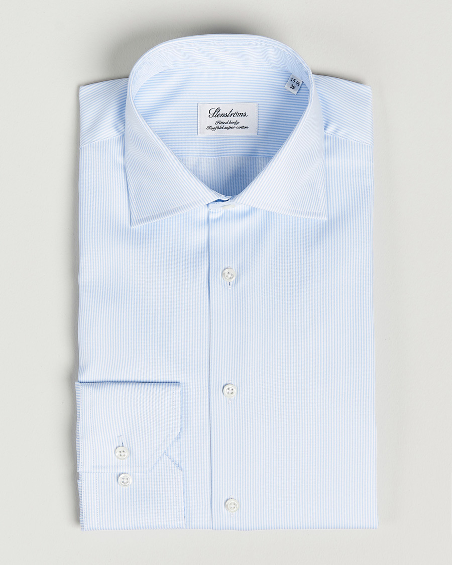 Herr | Skjortor | Stenströms | Fitted Body Thin Stripe Shirt White/Blue