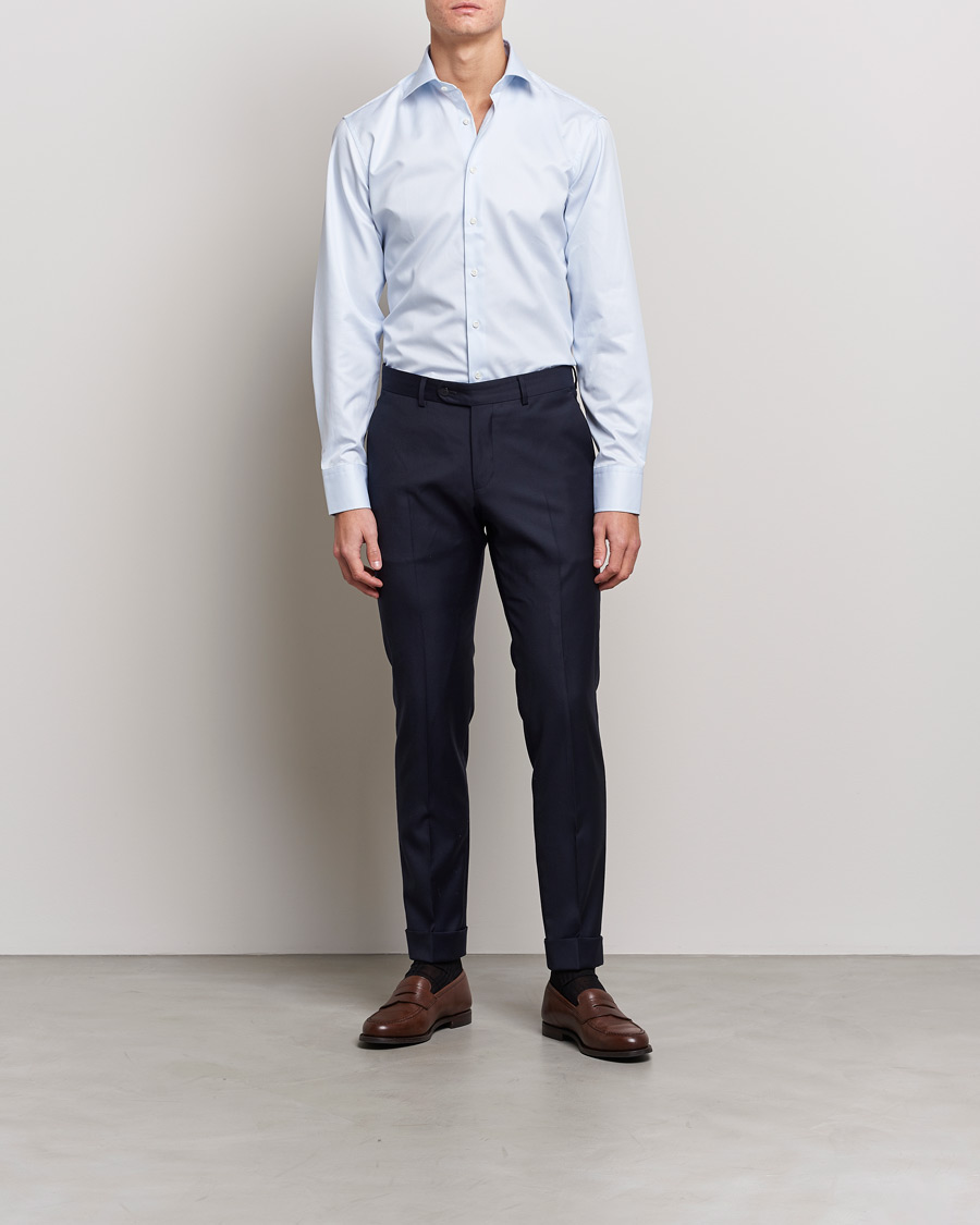 Herr |  | Stenströms | Fitted Body Thin Stripe Shirt White/Blue