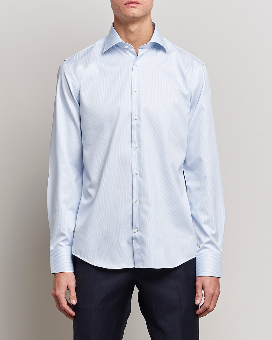 Herr |  | Stenströms | Fitted Body Thin Stripe Shirt White/Blue