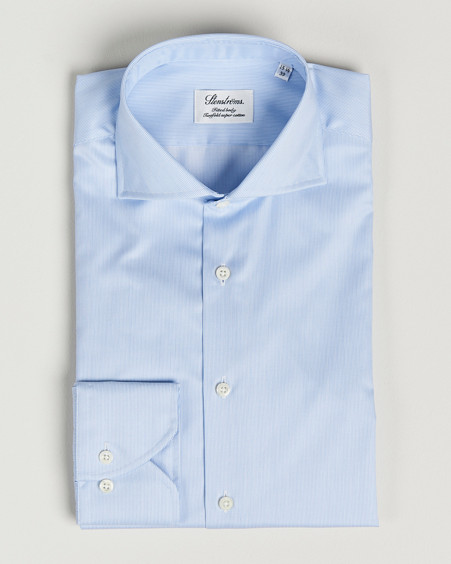 Herr | Skjortor | Stenströms | Fitted Body Thin Stripe Shirt White/Blue