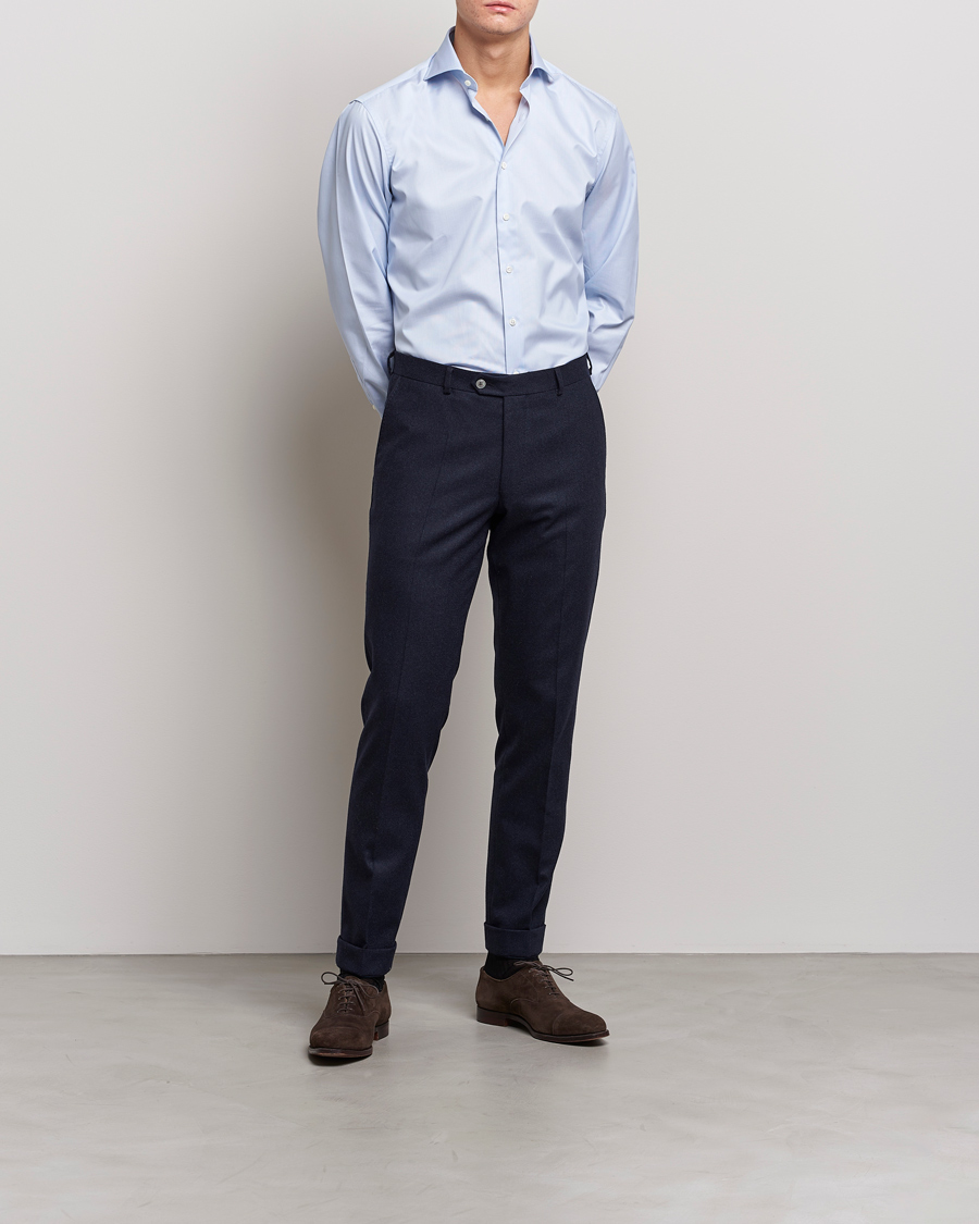 Herr | Businesskjortor | Stenströms | Fitted Body Thin Stripe Shirt White/Blue