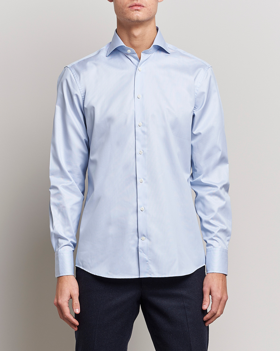 Herr | Businesskjortor | Stenströms | Fitted Body Thin Stripe Shirt White/Blue