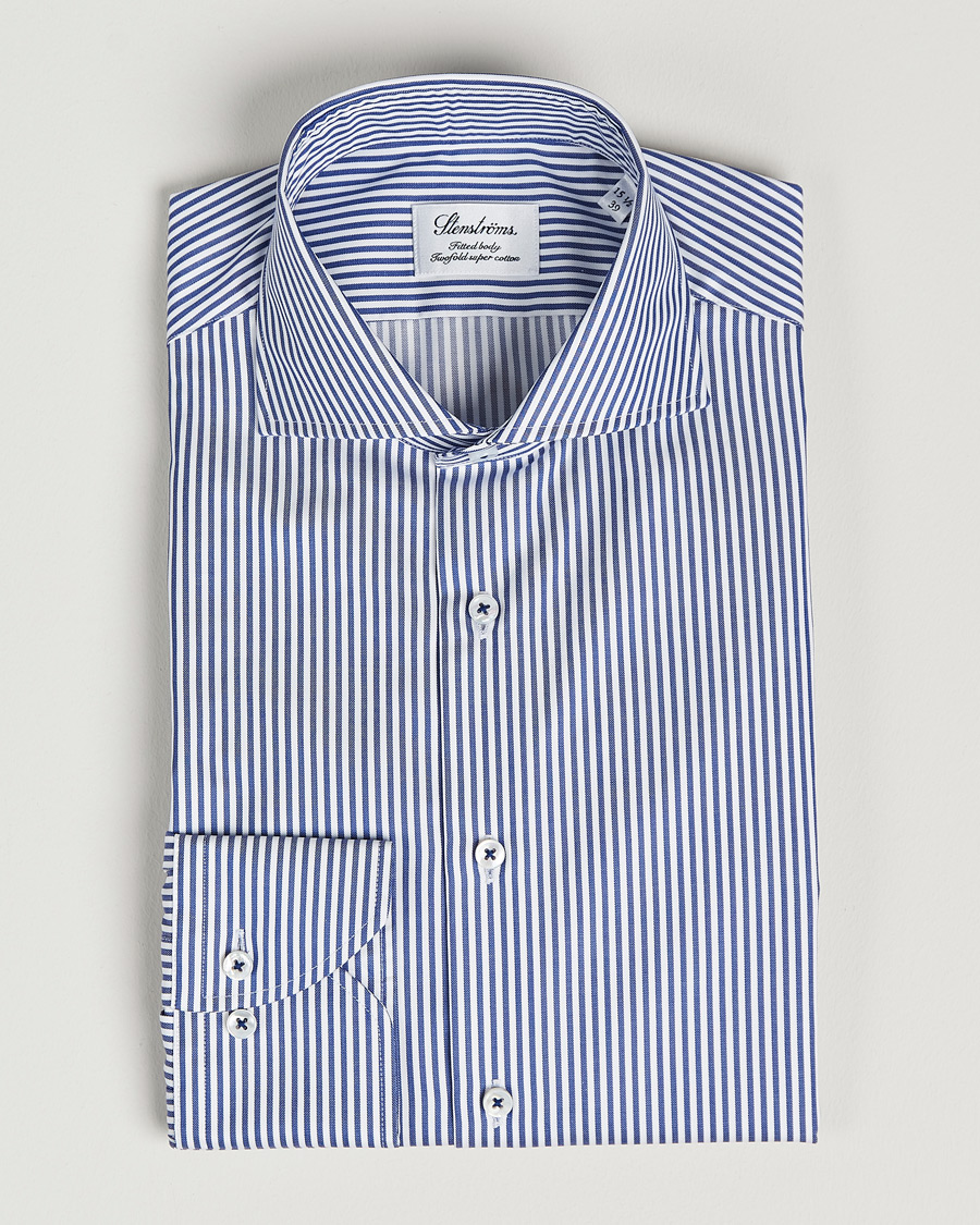 Herr | Skjortor | Stenströms | Fitted Body Stripe Shirt White/Blue