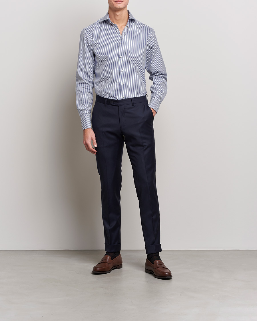 Herr |  | Stenströms | Fitted Body Stripe Shirt White/Blue
