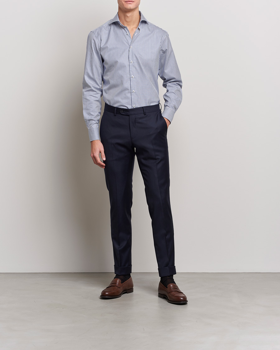 Herr | Formella | Stenströms | Fitted Body Stripe Shirt White/Blue