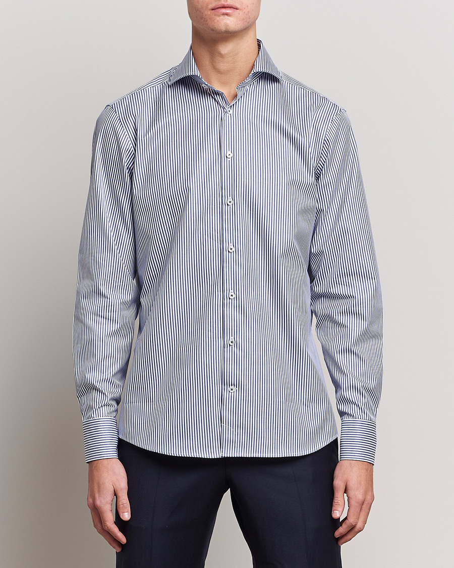 Herr |  | Stenströms | Fitted Body Stripe Shirt White/Blue